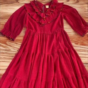 Red Tiered Ruffled Sundress with 3/4 Sleeves